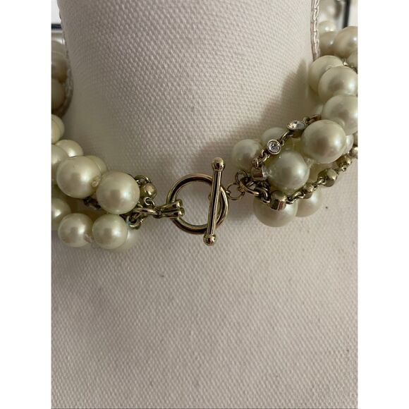 Stacked Pearl Choker Necklace With Rhinestones - Picture 3 of 7
